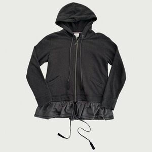 Long Line Zip Front Ruffle Hoodie